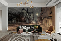 Quiet Parisian streets with lampposts.

