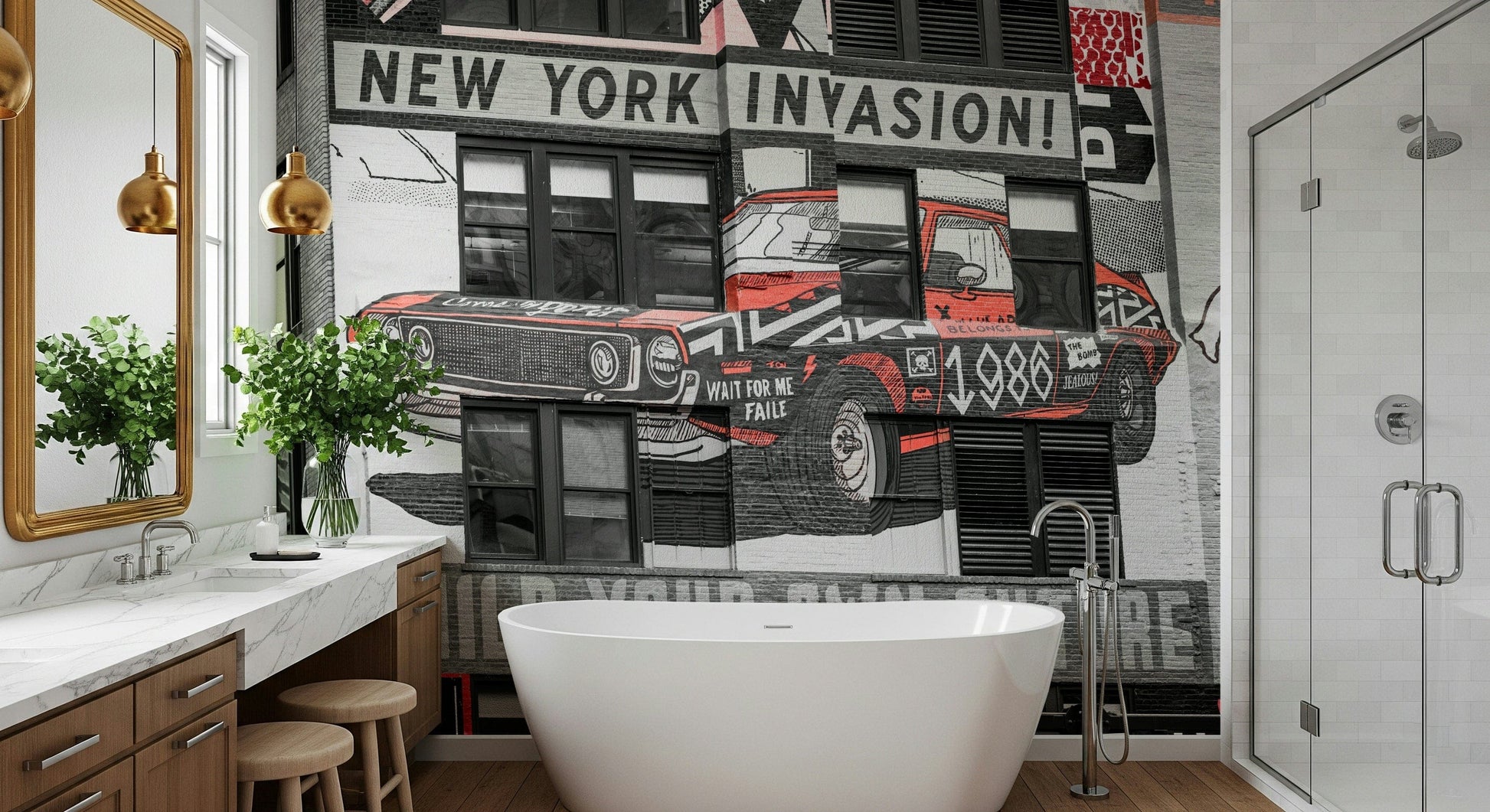 Authentic NYC Car Mural downtown vibe vehicle mural wallpaper for walls.