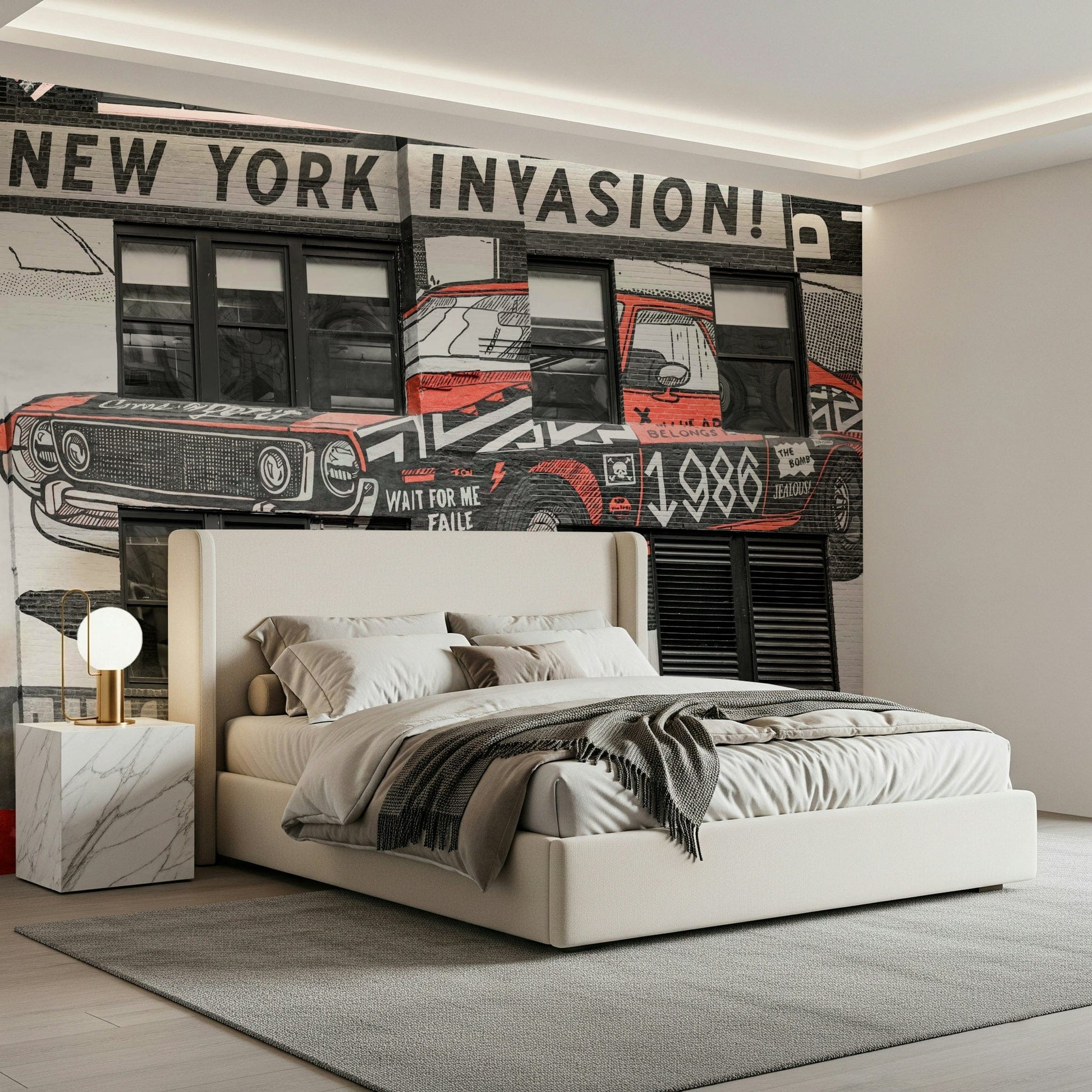 Edgy NYC Car Mural race car inspired artwork unique wall sticker.