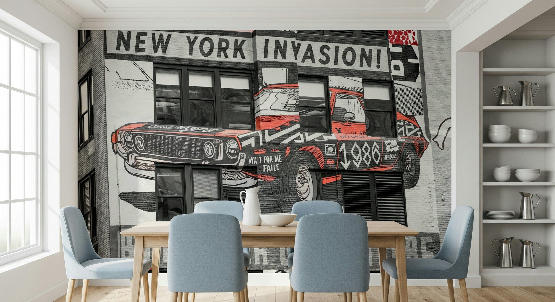 Powerful automotive image NYC Car Mural large format wall treatment.