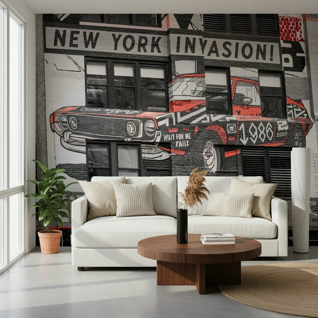 Retro 1960s car image NYC Car Mural exciting bedroom wall mural.