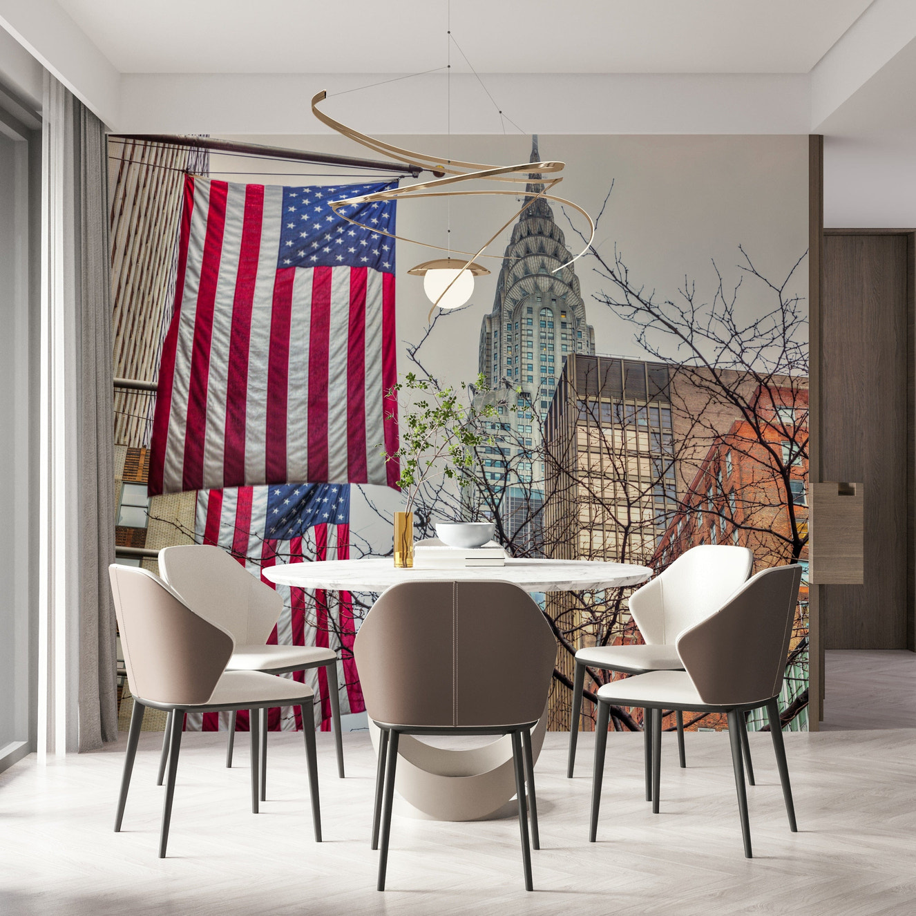 American Dreamscape wallpaper showcasing NYC Chrysler Building skyline.