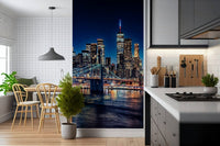 Brooklyn Bridge NYC Night Lights wallpaper mural view.