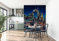 Majestic tower spires NYC Night Lights peel and stick wallpaper.