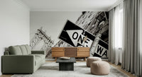 NYC Skyline Wall Mural – Detailed urban mural capturing iconic Manhattan skyscrapers and city lights.