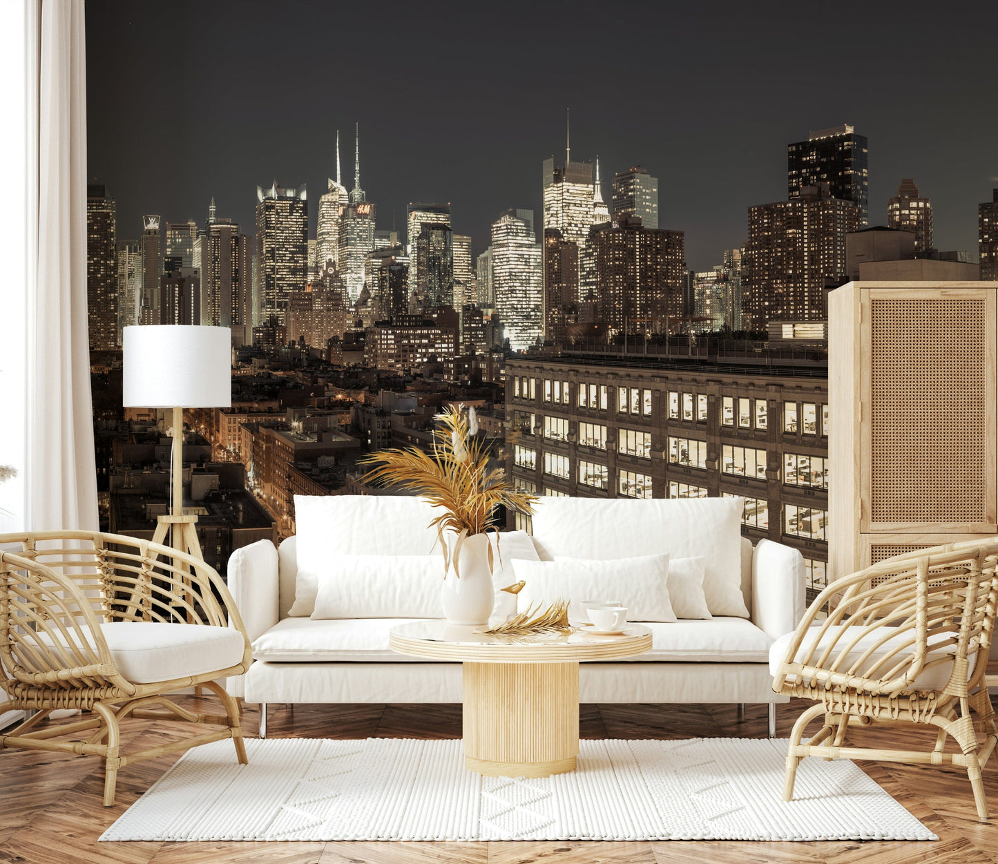 Sophisticated Midnight wallpaper skyline cityscape elegant wall accent.
