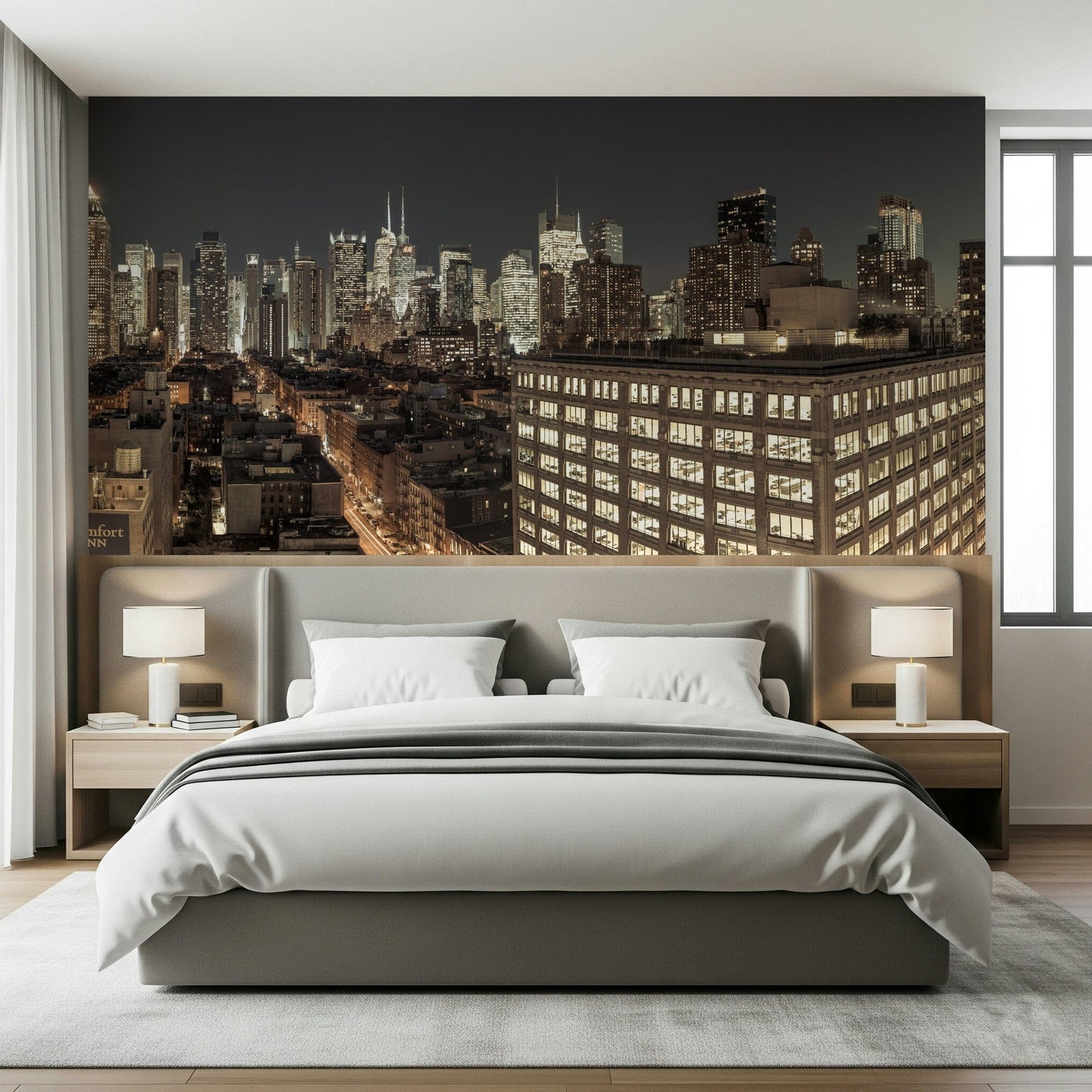 Modern Metropolis City Lights wall mural office home building light.