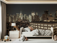 Captivating City Lights mural urban apartment decor night scene.