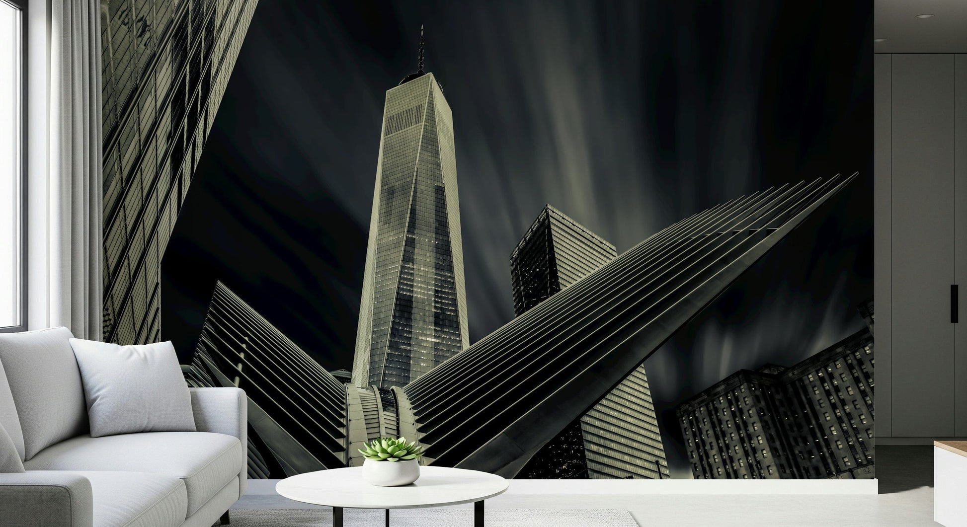 NYC Architectural Drama Wallpaper — contemporary city skyline with architectural depth and intensity.