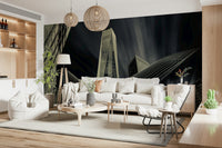 Decorative wall mural showcasing New York City architecture with bold angles and striking perspectives.