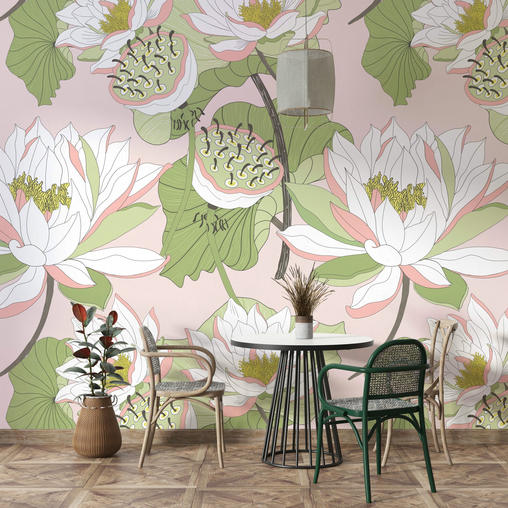 Botanical water lily wallpaper

