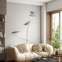 A detail of the graceful, curved lines in the monochrome design.

