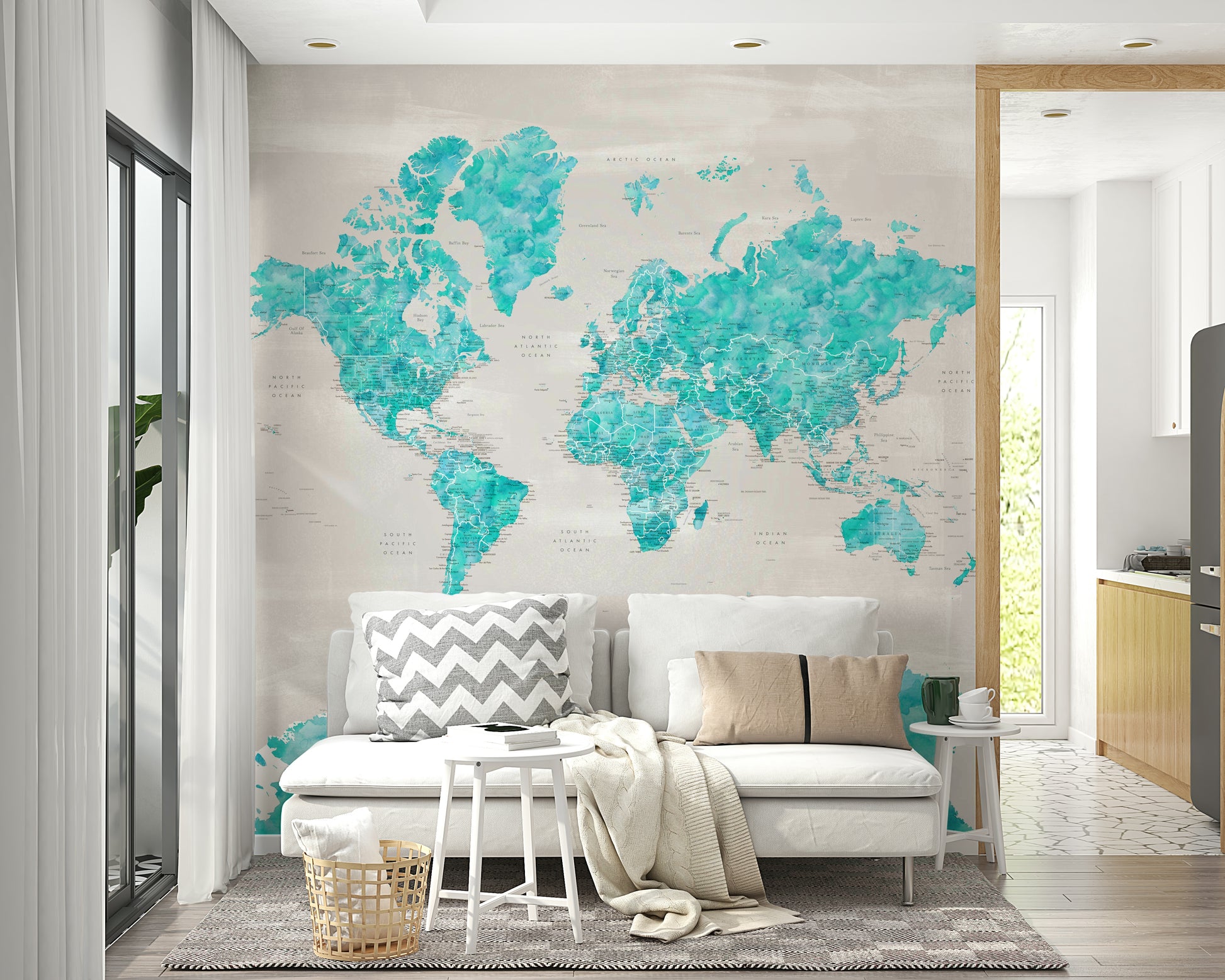Blue-toned watercolor map for modern study rooms

