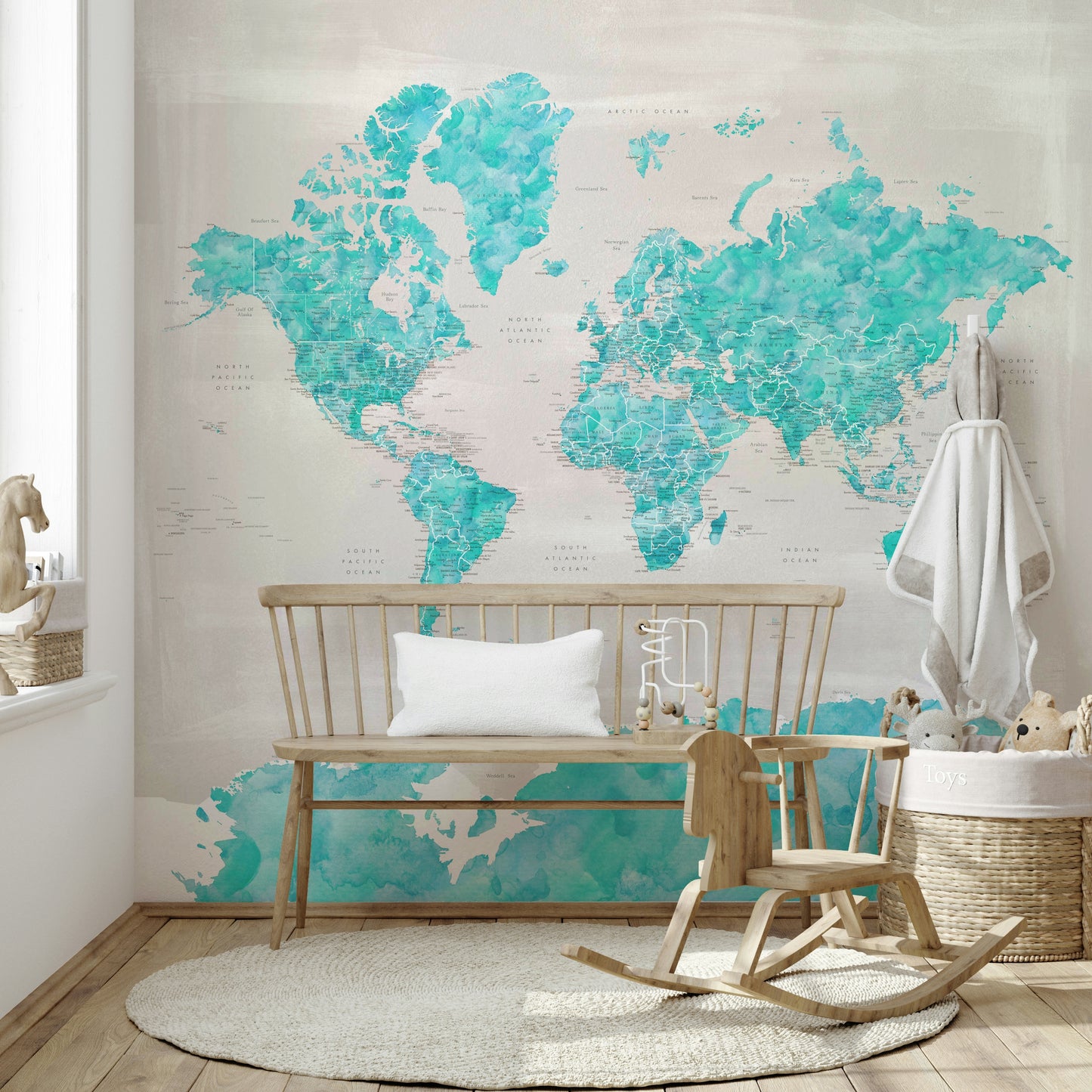 Global map wallpaper with watercolor ocean effect

