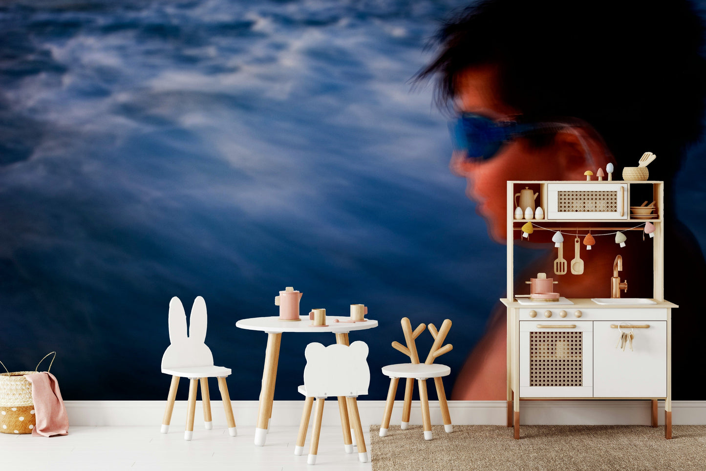 A serene open ocean wall mural for nautical decor.

