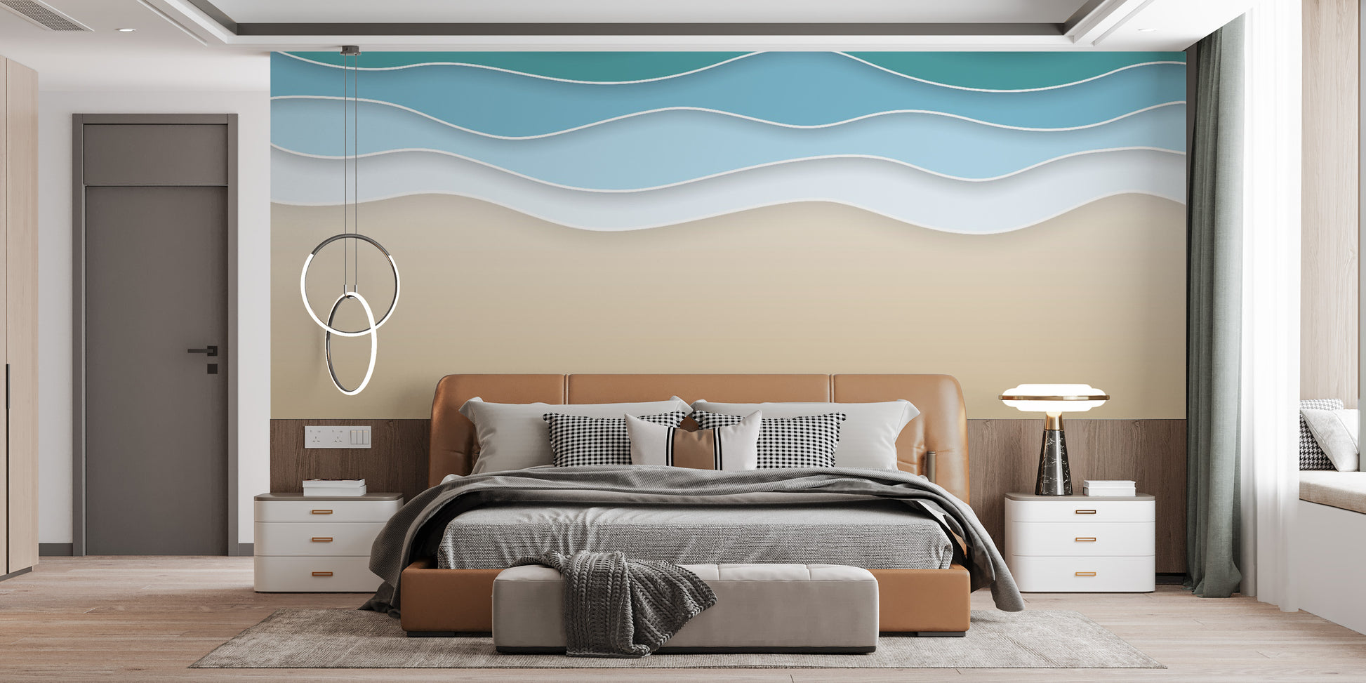 Ocean-inspired mural featuring layered wave design
