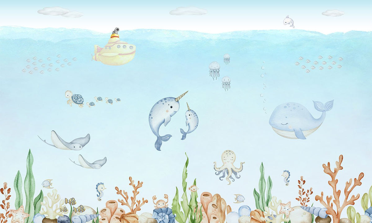 Ocean Explorer Watercolor Wallpaper in your room — zoomed