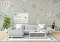 The colors are soft and gentle, with pale blues, greens, and pinks.

