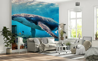 Muted blue tones of a deep sea mural for an entryway background.