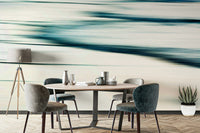 A peaceful artistic water mural on decorative wallpaper.

