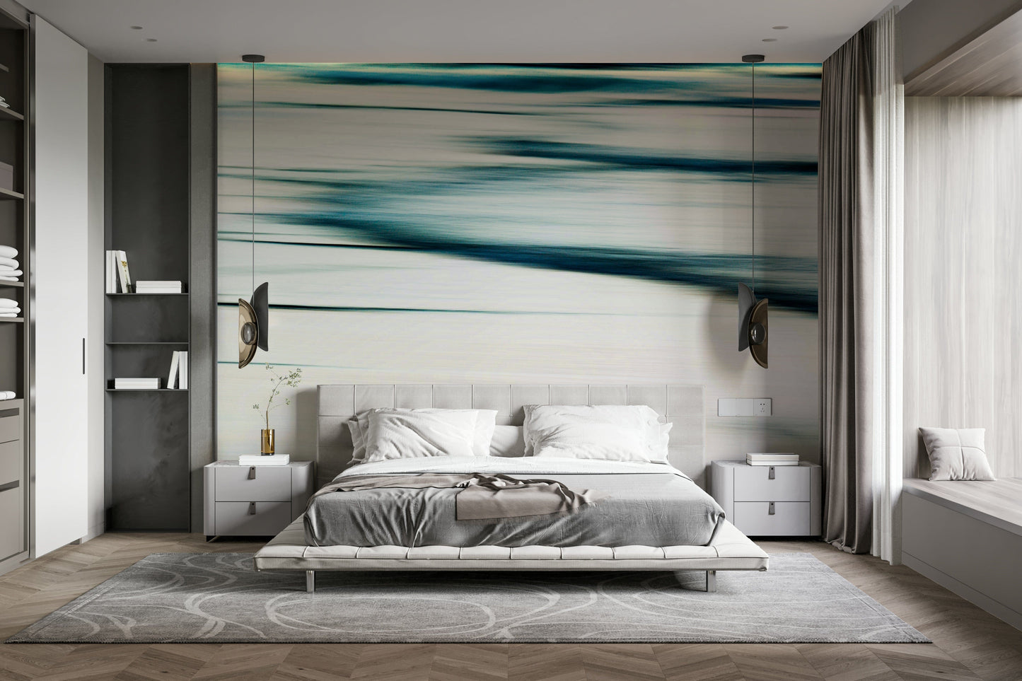 An artistic deep sea mural on minimalist wallpaper.

