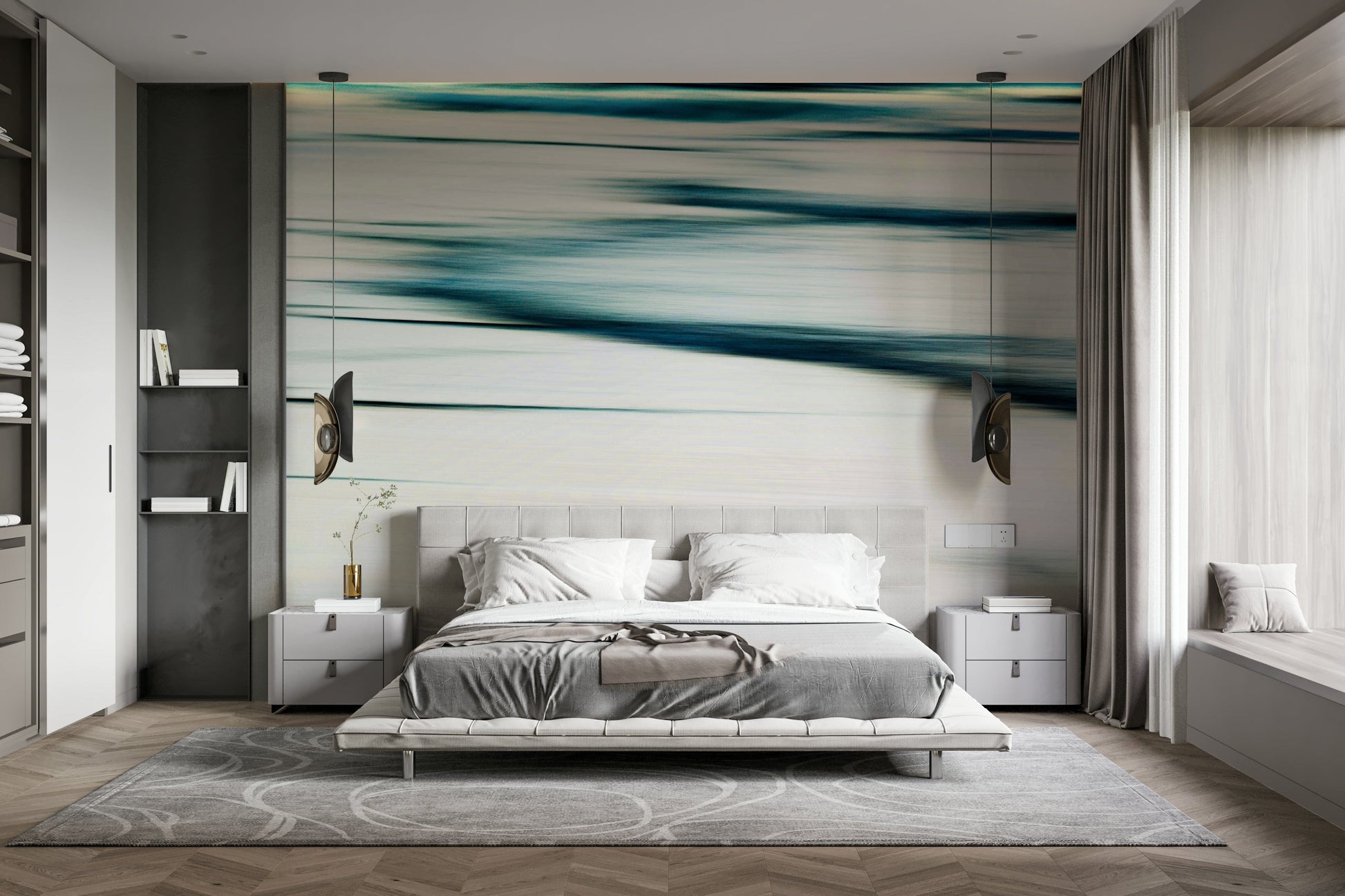 An artistic deep sea mural on minimalist wallpaper.

