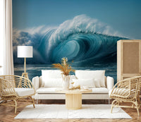 Dynamic Crashing Tide wallpaper displays immense turquoise water curves.