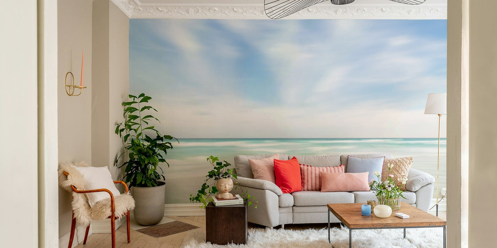 Tranquil turquoise sea with soft sky tones

