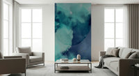 Staircase feature wall with ocean mural, modern decor with blue wave pattern