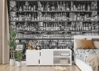 Detailed bar shelf architecture in a classic photography wall mural

