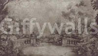 Aubergine Fresco wallpaper, distressed moody scenic Old English landscape.