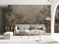 Old English Garden Fresco Aubergine mural balustrade classic foliage design.