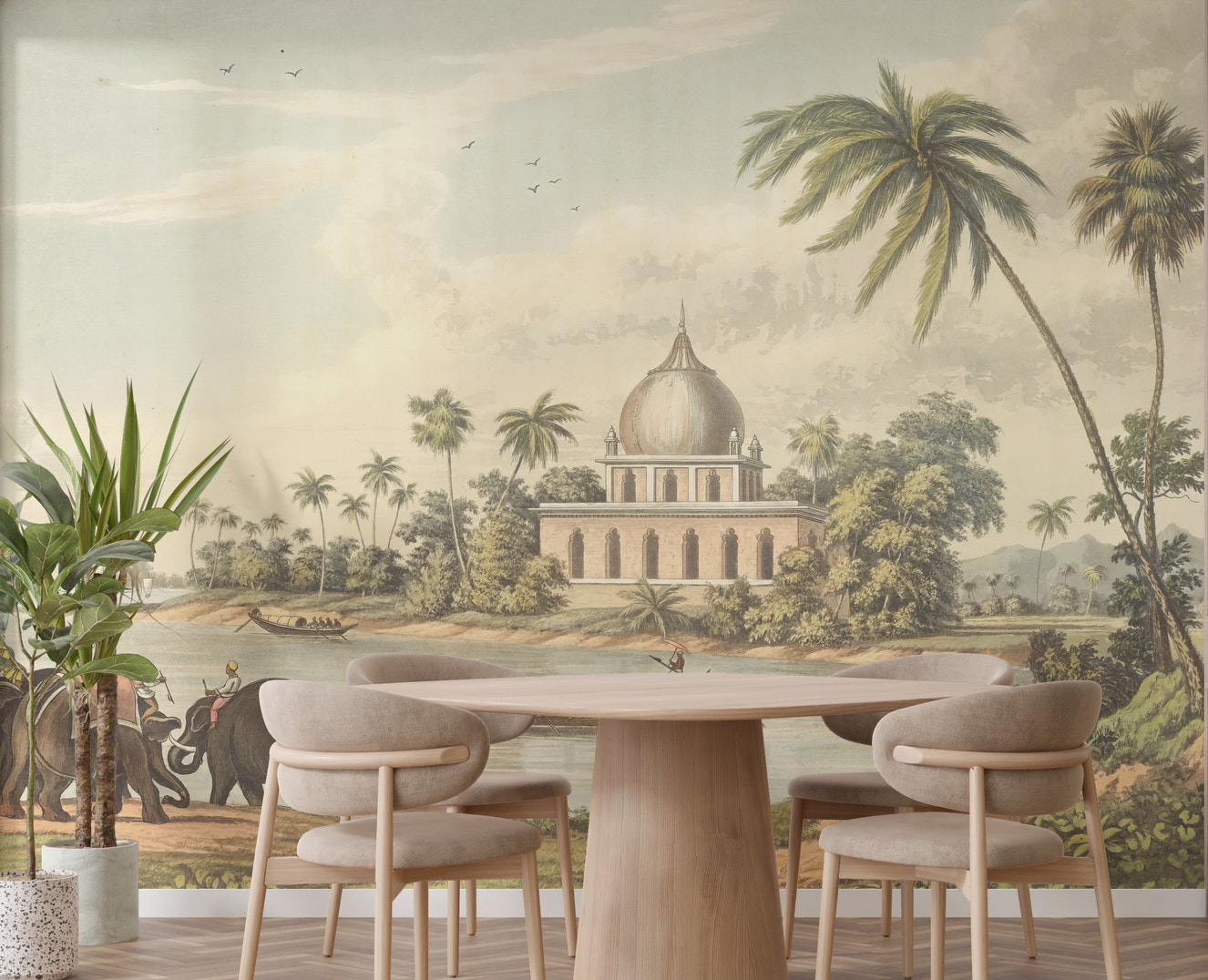 Scenic old Indian city wall mural design