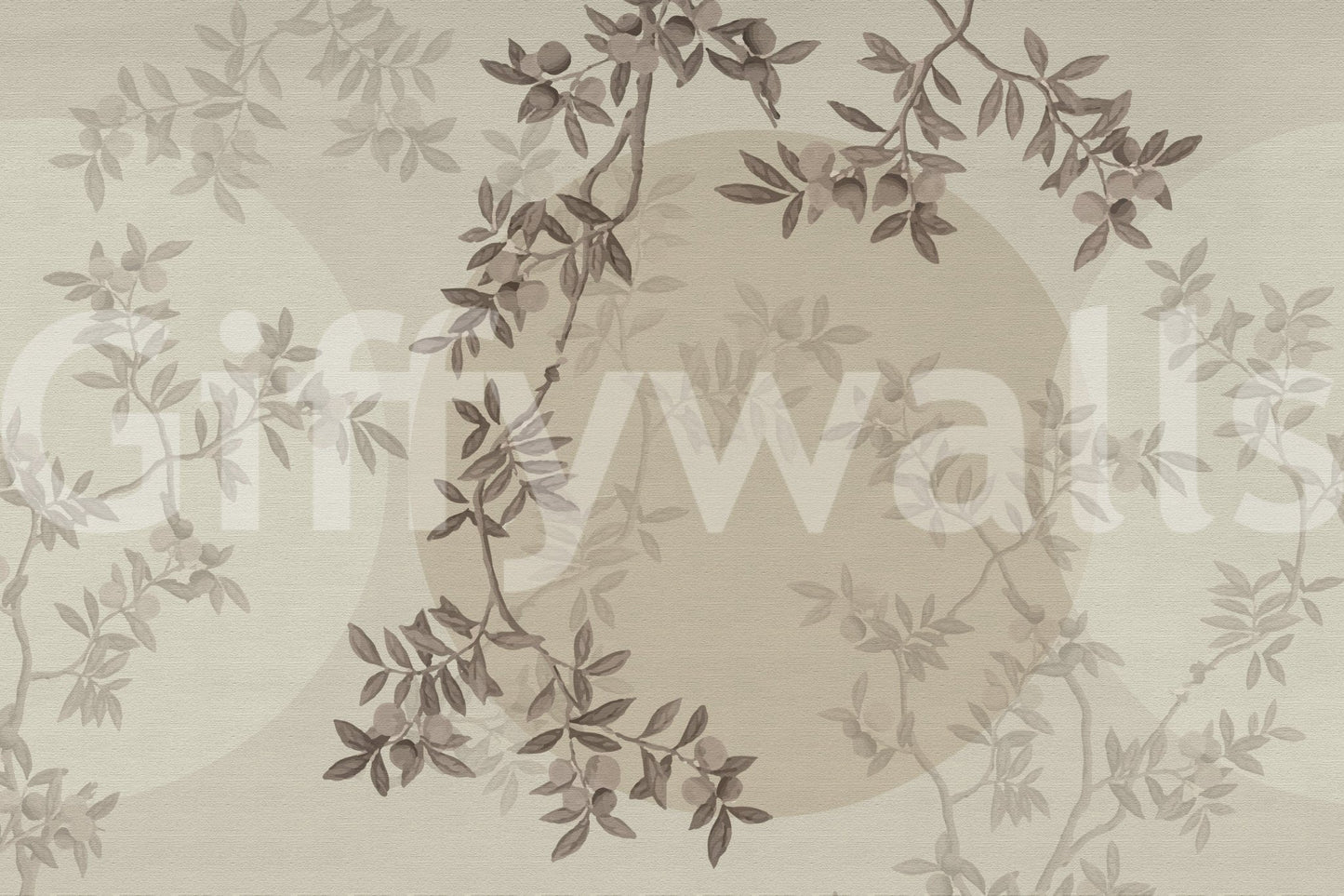 Neutral lounge with olive mural, soft green color accents