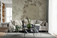 Olive mural behind bed, modern bedroom wall decor colors