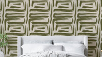 Olive brushstrokes wallpaper with abstract retro design

