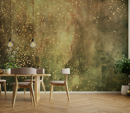 Olive Galaxy Wall Mural with cosmic swirl design.

