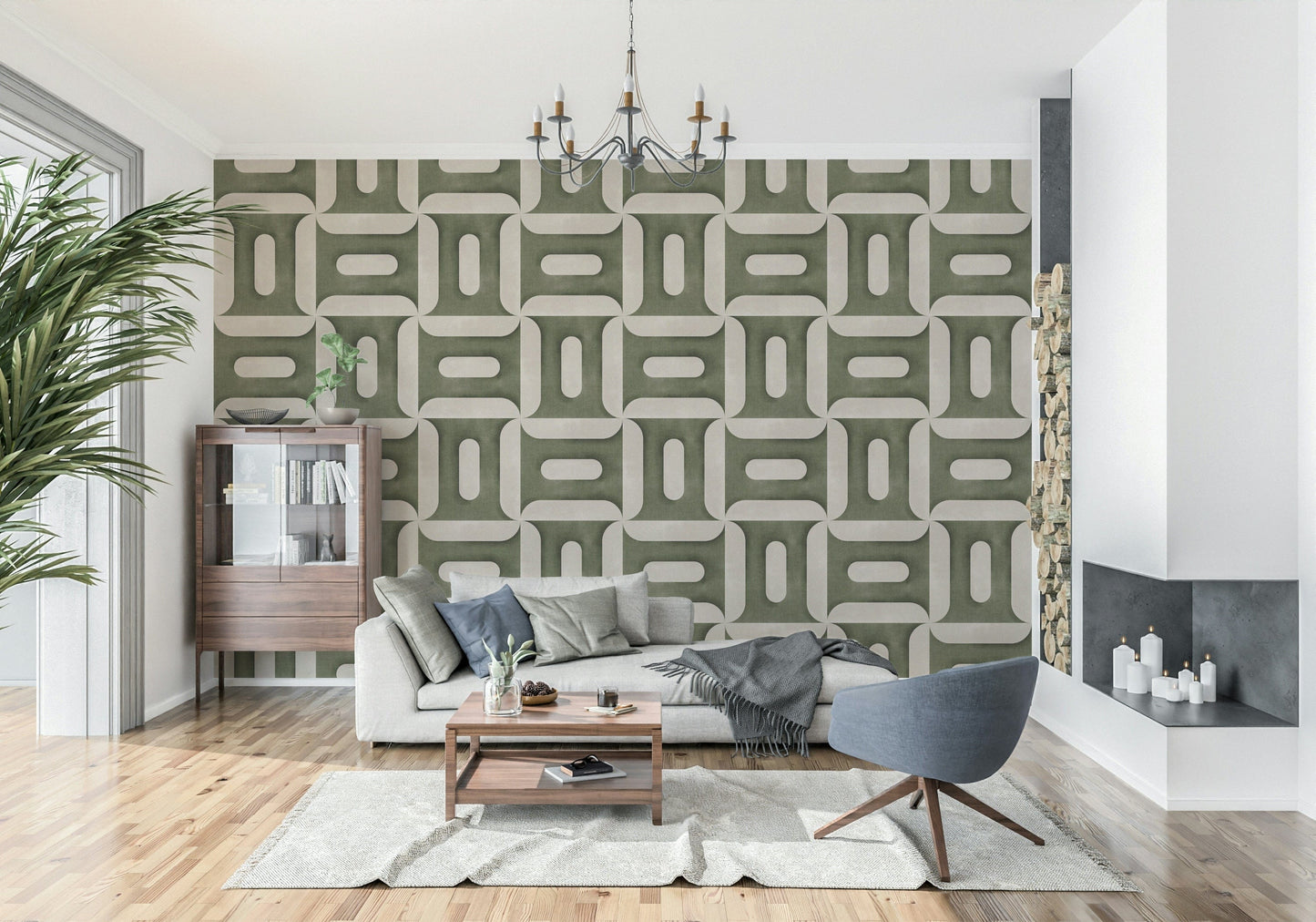 Modern Textured Geometries Olive Wallpaper⁠
