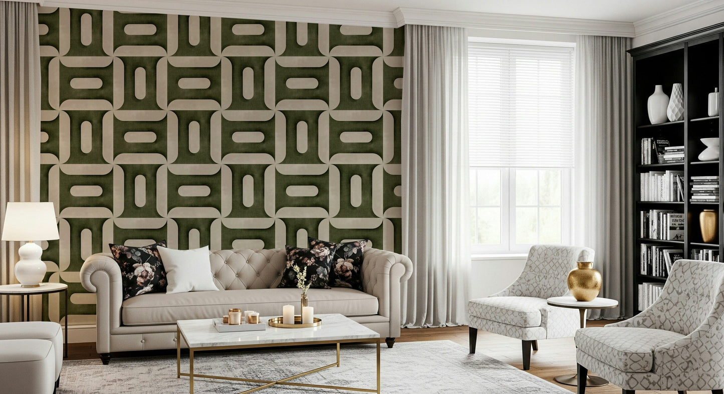 Modern Textured Geometries Olive Wallpaper⁠