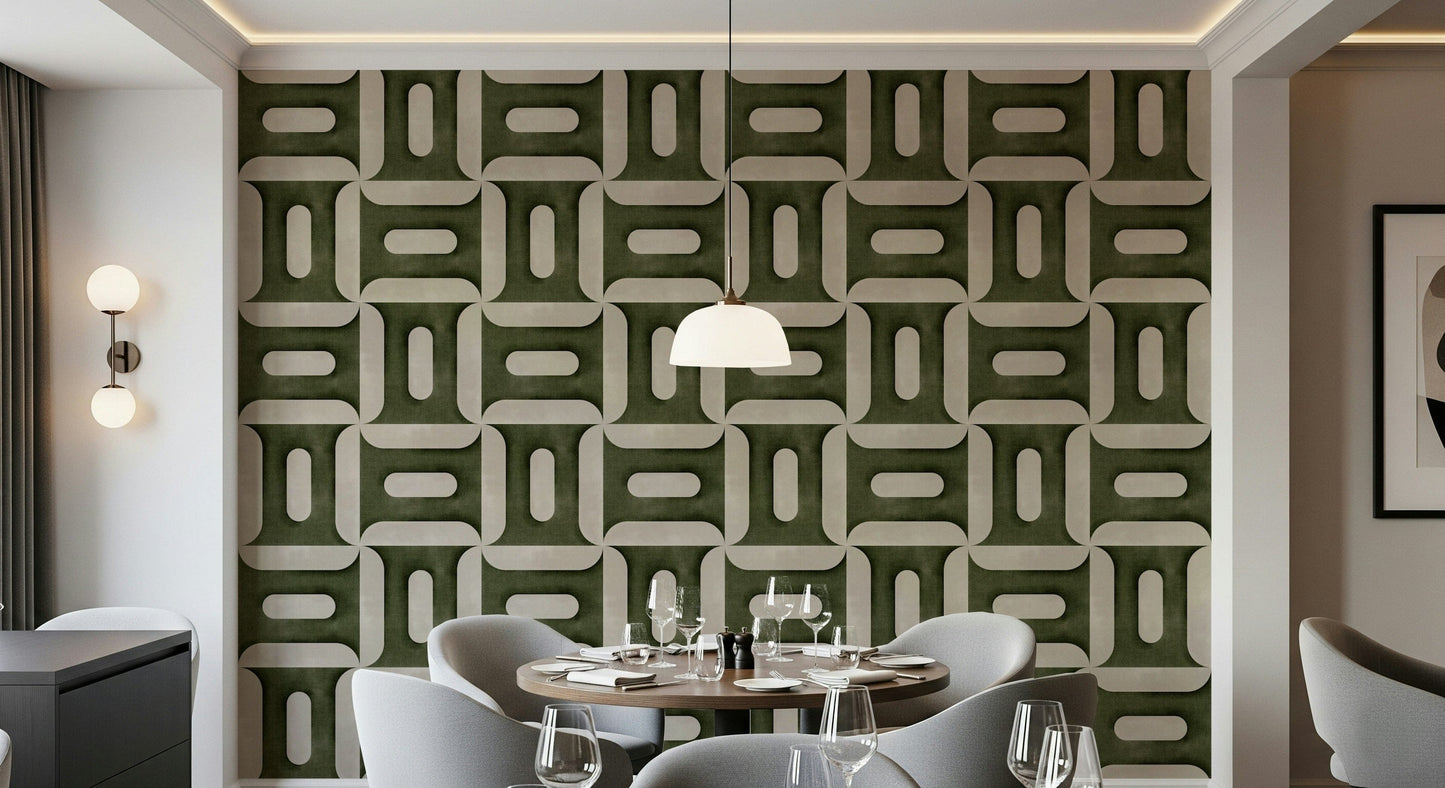 Modern Textured Geometries Olive Wallpaper⁠