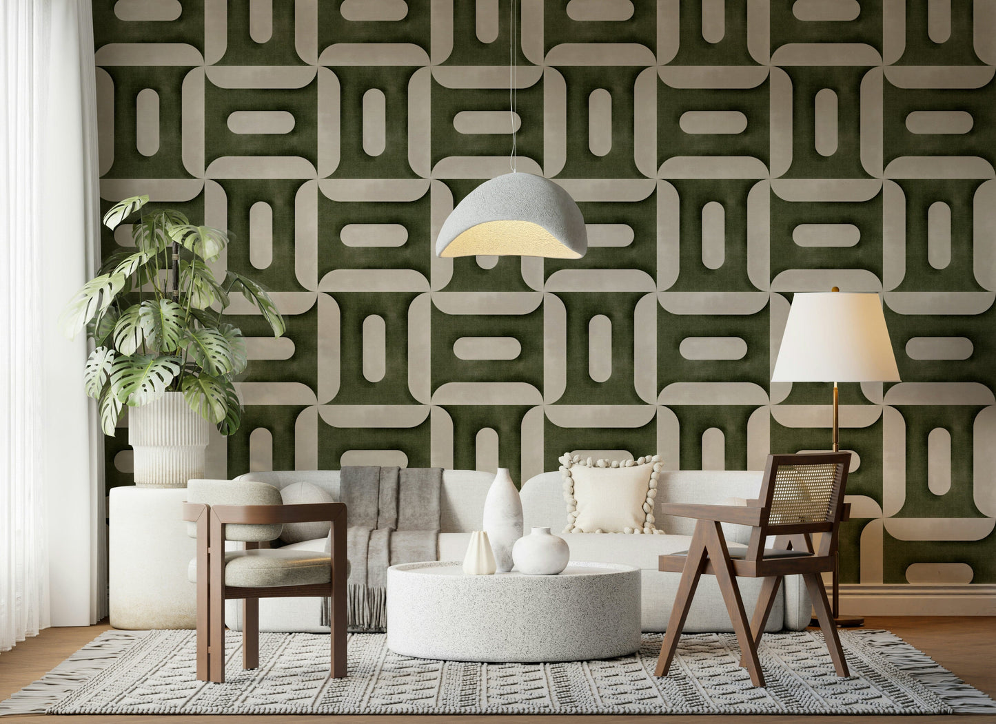 Modern Textured Geometries Olive Wallpaper⁠