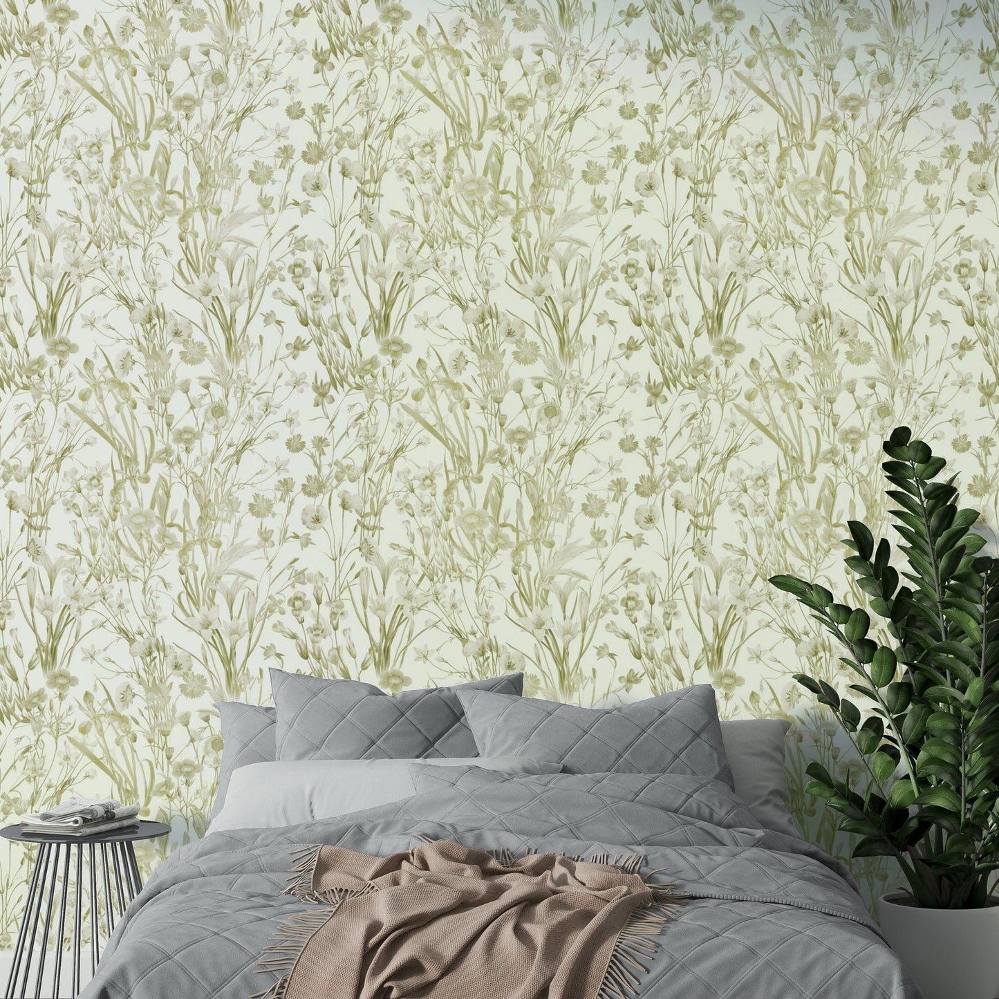 A child's room with cheerful summer wallpaper

