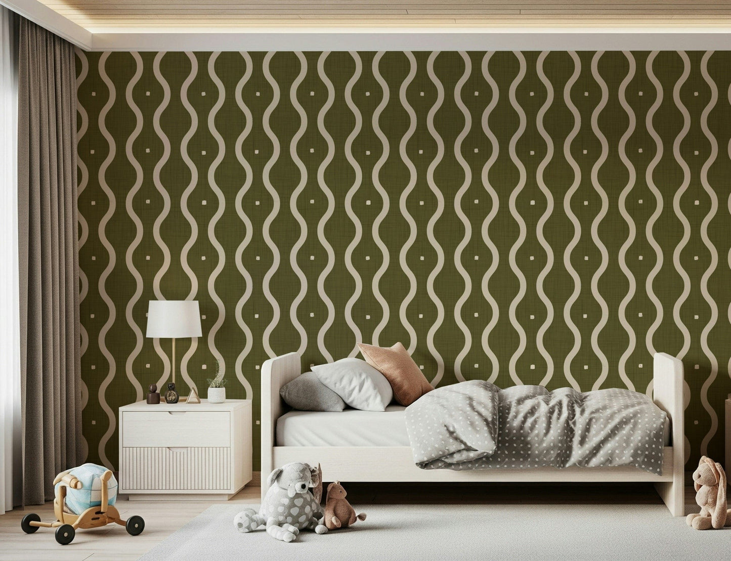 Designer wallpaper for walls, gentle undulations, warm neutral shades.