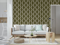 Abstract olive wavy wallpaper, soothing aesthetic, sophisticated wall art.