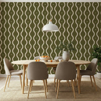 Serpentine lines wallcovering, earthy tones, modern decor, unique design.