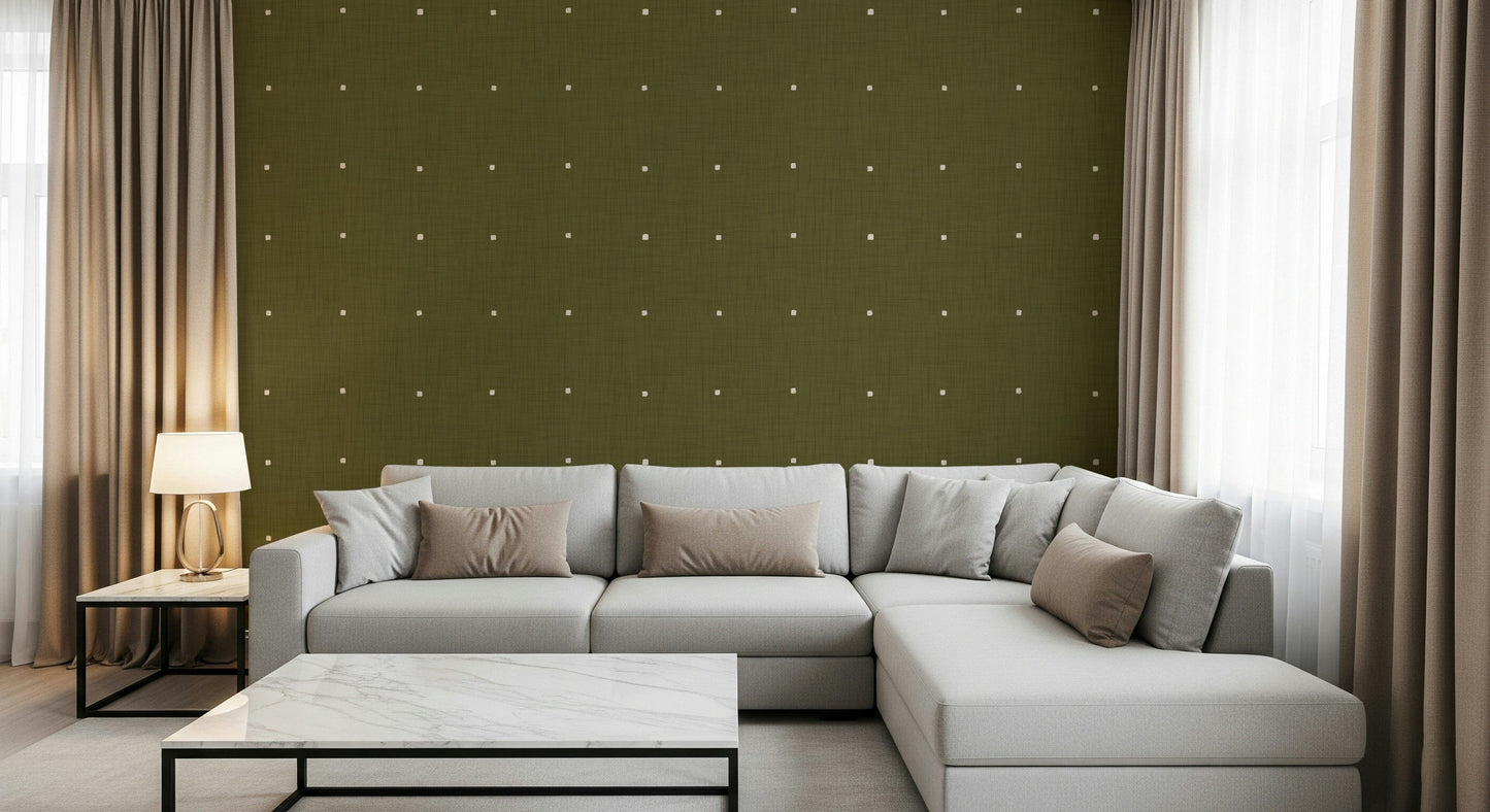 Distinctive green backdrop wallpaper Olive Grove Texture with faint geometric dots.