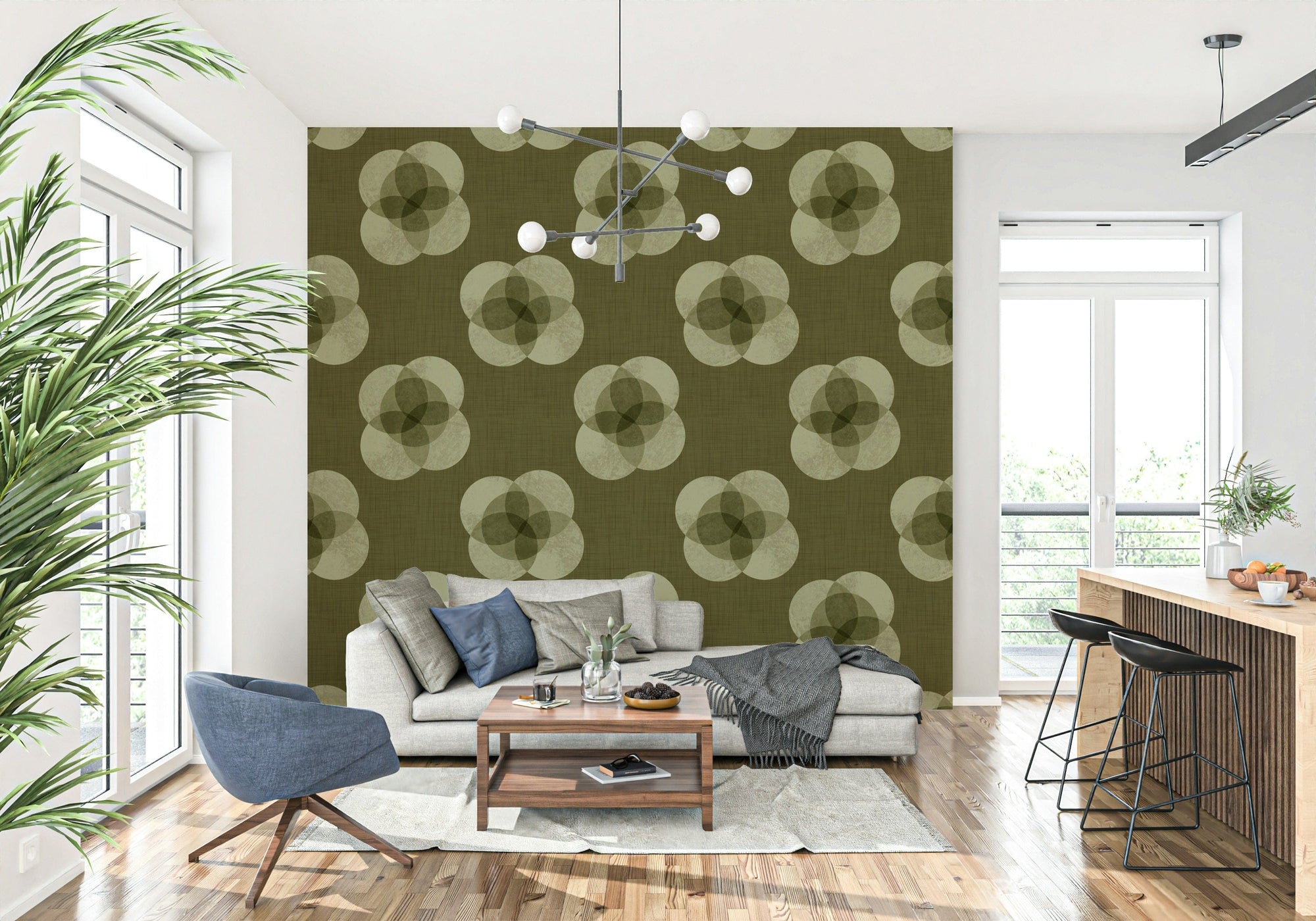 A beautiful Japandi floral wallpaper mural with soft petals.