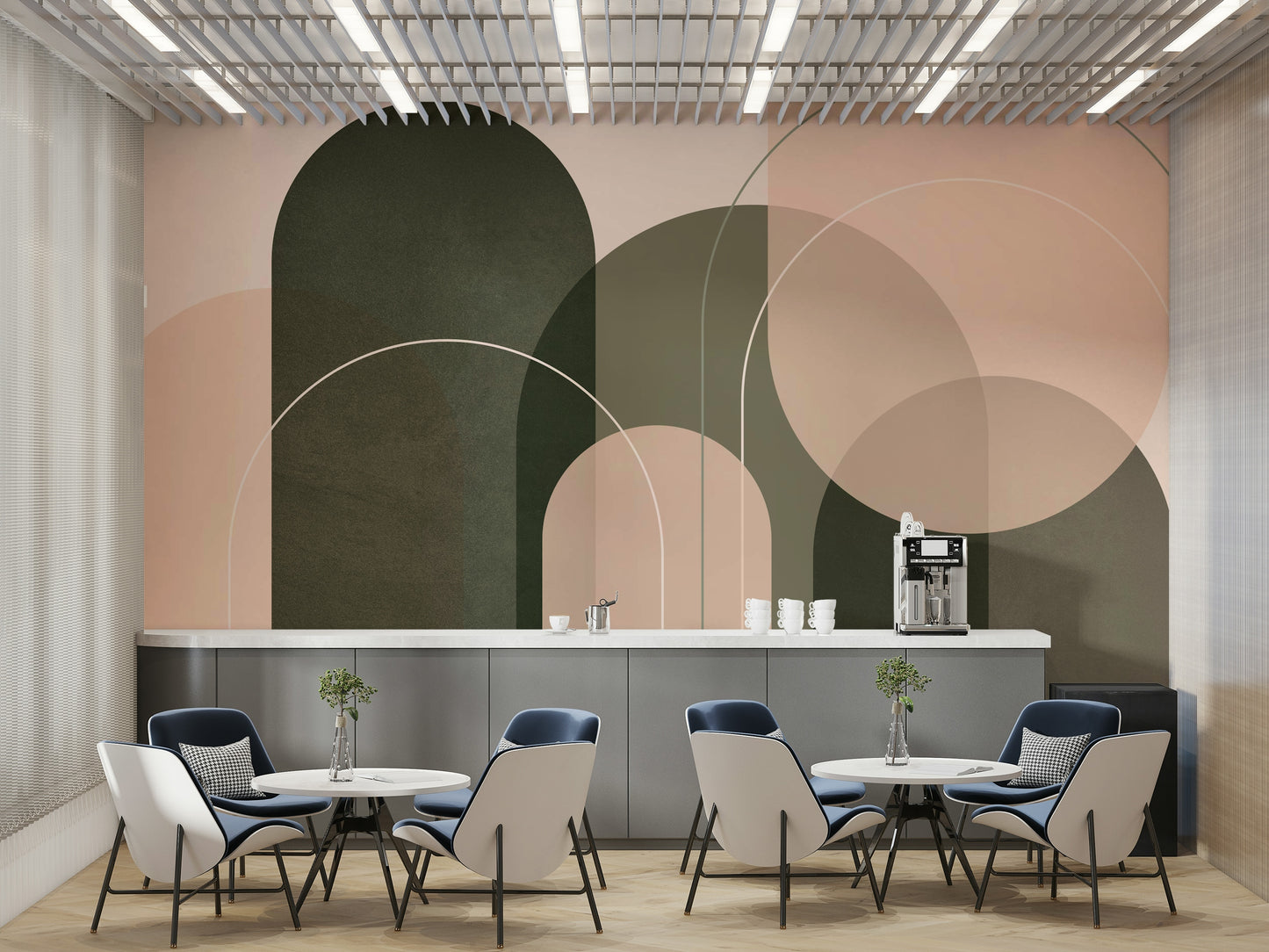 Living room wall mural in earthy abstract design

