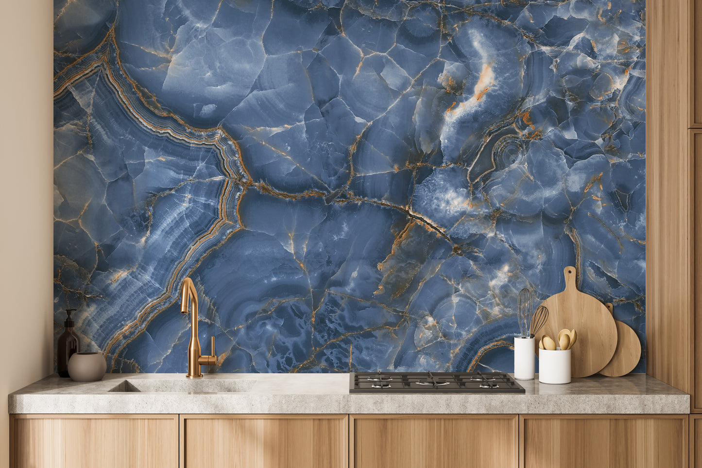 White & Blue Onyx Marble Wallpaper Mural - Giffywalls