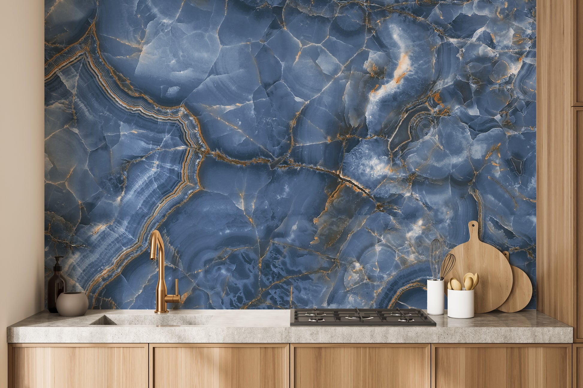 White & Blue Onyx Marble Wallpaper Mural - Giffywalls